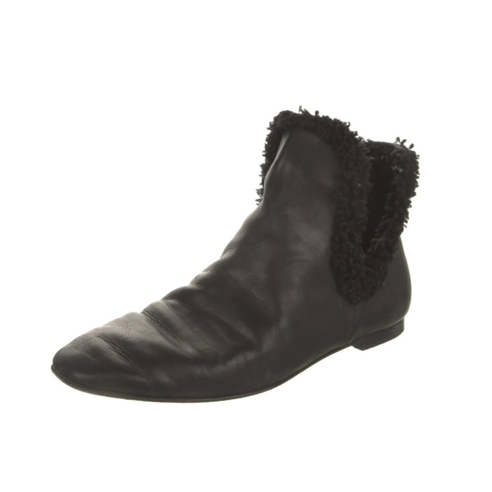 The Row Black Leather Faux-Fur Trim Chelsea Boots | Size 5 (IT 35)
